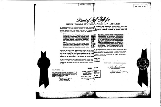 Reg Bus Item 1 - 1964 (09-04-64) Deed of Gift for Hunt Foods Foundation Library - Hunt Foods Industries Foundation (2) copy