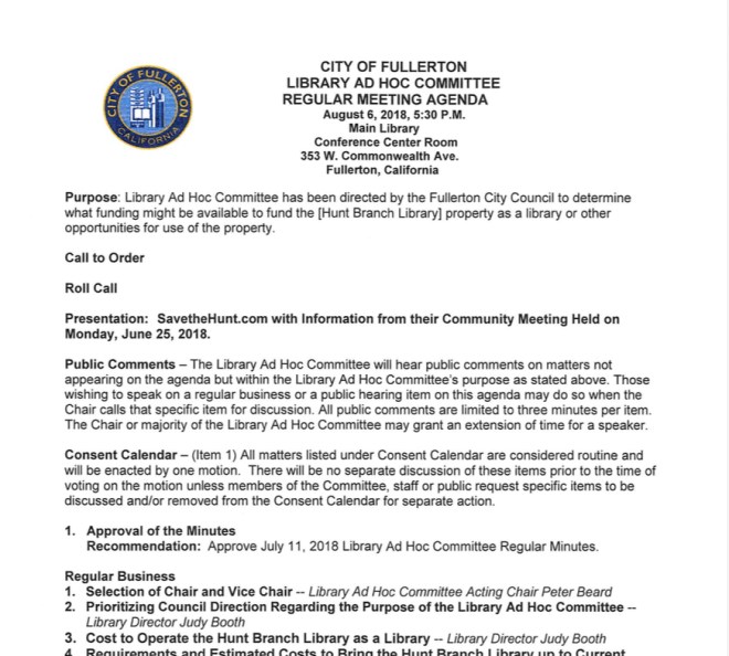 August 6 Agenda Library Ad Hoc